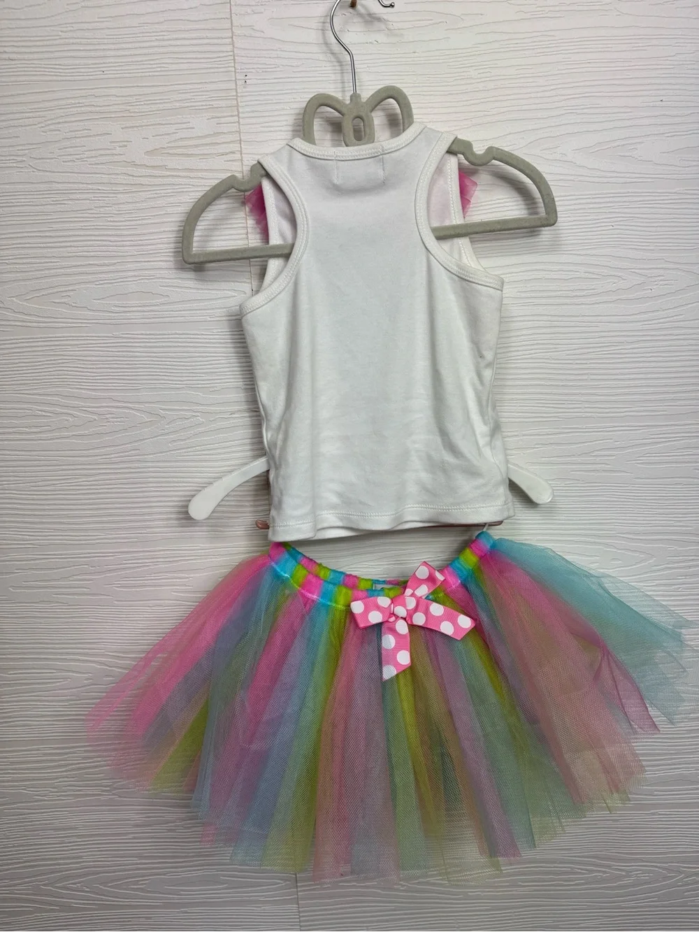 Mud Pie White Tank with Pink Tulle Collar and Rainbow Tutu 2 Year Old birthday
